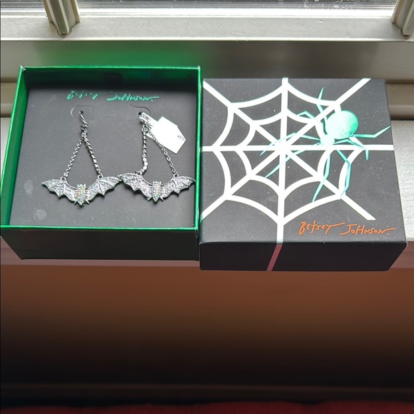 Betsey Johnson Silver Bat Dangle Earrings - Picture 5 of 8